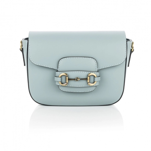 Сумка крос-боді шкіряна з широким ременем та великою пряжкою - блакитний