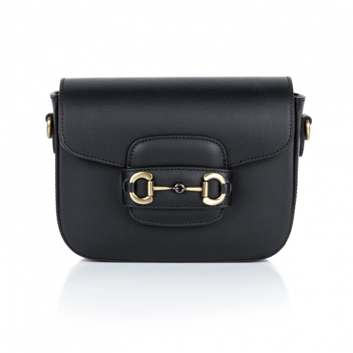 Сумка крос-боді шкіряна з широким ременем та великою пряжкою - чорний